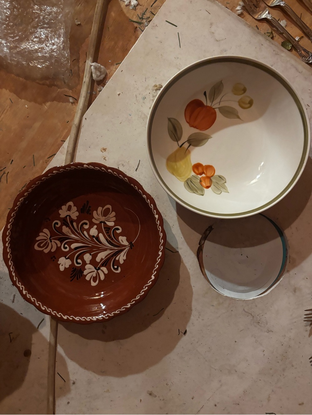 Hand-Painted Ceramic Decorative Bowl - Brown and Cream Floral Design